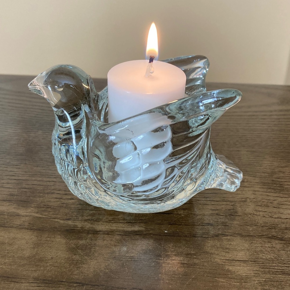 Vintage 1970s Avon Clear Glass Bird Candleholder